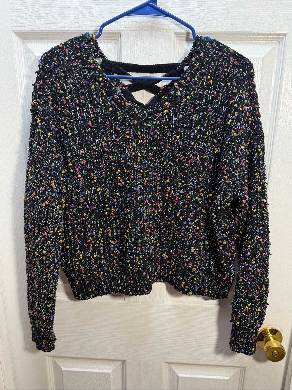 I.N. San Francisco Black Knit Sweater with Multicolor Pom Flecks - Picture 1 of 6